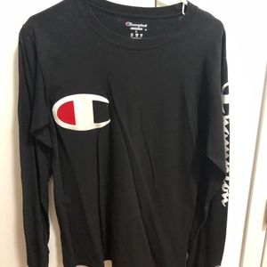 Large Champion Black Logo Long Sleeve Tee - Small